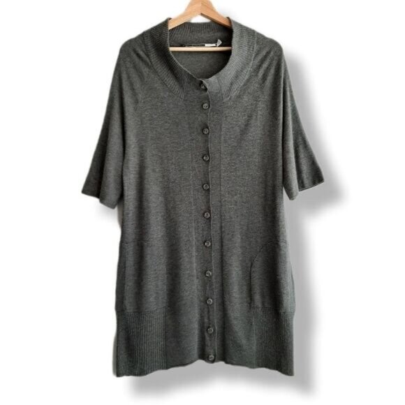 SPORTMAX CODE Short Sleeve Button Down Long Cardigan Grey Sz M - Picture 1 of 9